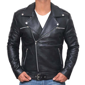 Chaqueta de Cuero de Excelente Calidad, MOQ Bajo, Chaqueta de Cuero 100% Genuino, Chaqueta de Cuero Negra Sólida Personalizada para Hombre - Product Image 5