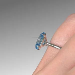 Blue Oval Cut Diamond Solitaire Ring in White Gold Classic Minimal Engagement Ring for Women Luxury Statement Promise Ring <b>Gift</b> - Product Image 2