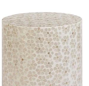 Tabourets décoratifs en nacre beige naturel, incrustés de motifs floraux, faits à la main, en mosaïque ronde, support pour plantes, texture unique - Product Image 3
