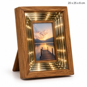 Aqdus Saleem OIL-39 Marco de Fotos LED con Espejo Infinito de Madera de Mango, Hecho a Mano, Ligero, para Montaje en Pared o Sobremesa, Venta al por Mayor en India - Product Image 1