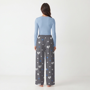 Women's <b>Heart</b> Pattern Pajama Set Long Sleeve Round Neck <b>Top</b> Matching Pants Soft Breathable Nightwear Loungewear - Product Image 6