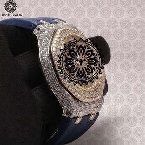 Charm_Jewells Men's Luxury Stainless Steel <b>Watch</b> 43mm Irregular Case Diamond Encrusted Rubber Band <b>Mechanical</b> Chronograph - Product Image 4