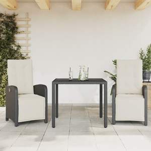 Juego de bistró con reposapiés ajustable en ratán sintético negro, muebles de patio estándar - Product Image 1