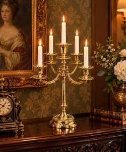 Candélabre décoratif en laiton doré à cinq bras, centre de table pour mariage, maison, salle à manger, événement, fête - Product Image 1