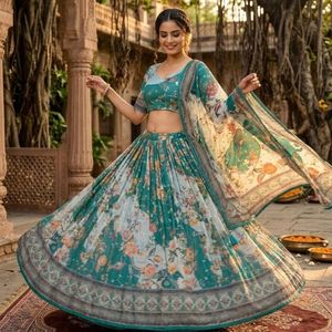Lehenga Choli de Seda Floral Completamente Cosido, Blusa Sin Coser, Dupatta, Precio al por Mayor para Fiestas, Royal Export - Product Image 4