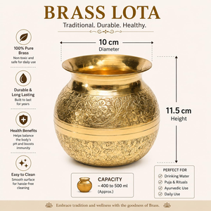 Kalash en laiton décoratif, pot à eau en laiton gravé avec un motif floral, récipient en métal traditionnel pour la prière au temple, la salle de prière, la décoration de la maison - Product Image 3