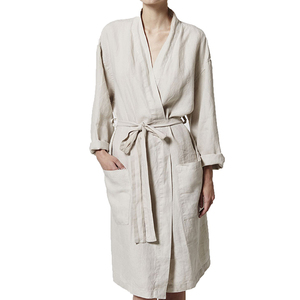 Al por mayor, Kimono Maxi de Lino 100% Puro Ecológico para Mujer, Bata Clásica de Noche, Personalizable, con Cuello en V y Envoltura Rápida - Product Image 4