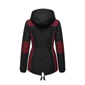 Custom Red Black Women's Colorblock Parka <b>Jacket</b> Polyester Shell <b>Sherpa</b> <b>Lined</b> Drawstring Waist Winter Outerwear - Product Image 2