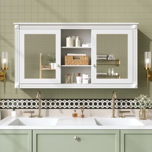 Specchio da Parete 2-in-1 da 55 Pollici con Armadietto, Specchio per Trucco ad Alta Definizione con Ripiani Regolabili e Cerniere a Chiusura Morbida - Product Image 3