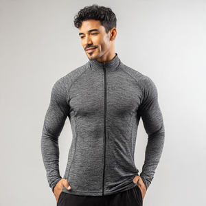 Compression Athletic Yoga <b>Jacket</b> Men's High Street Style Front Logo Stand Collar Zipper <b>Workout</b> Fitness Wear - Product Image 5