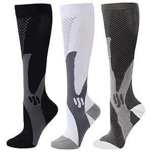 Chaussettes de compression hautes pour la course à pied, respirantes, en jacquard tricoté, spandex, polyester, motif géométrique, pour adultes, chaussettes de sport - Product Image 1