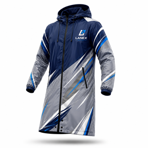 Manteau de pluie à capuche personnalisé, fin, imperméable, sublimation, pour hommes, en polyester enduit de PVC, long, doublure en maille, coupe-vent, pour le travail en extérieur, OEM ODM - Product Image 2