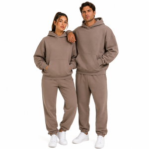 Unisex 100% Cotton Anti-Wrinkle Fleece Tracksuit Set Blank Hoodie <b>Sweatpants</b> Couples Matching Custom Logo <b>Wholesale</b> - Product Image 1