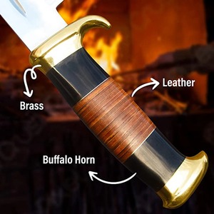 Couteau de chasse artisanal en acier inoxydable, manche en corne et laiton, pointe clip, lame droite, longueur totale 14 pouces, épaisseur de lame 0,5 mm - Product Image 6