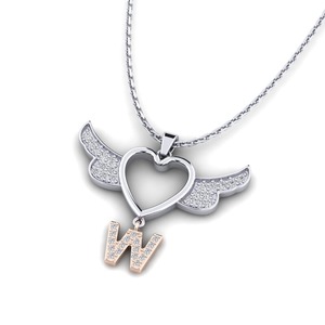 Luxury Wing <b>Pendant</b> With Initial W <b>Crystal</b> Rhinestone 925 Silver Moissanite Alloy Unisex Romantic Fashion Jewelry Gift - Product Image 3