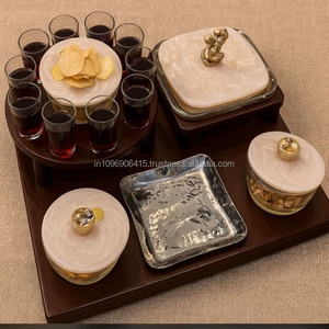 Juego de Vajilla de Madera Tradicional de Lujo y Duradero, Tazones para Servir Alimentos, Diseño Rectangular, para Fiestas, con Vasos de Tequila - Product Image 1