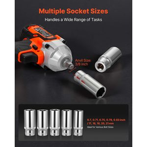 Avvitatore a impulsi elettrico 20V, 3/8 di pollice, senza fili, batteria 4Ah, coppia elevata 280 ft-lbs / 380 Nm, motore brushless, tensione nominale 18V/21V - Product Image 5