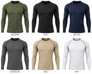 Men's Full Sleeve O-Neck Anti-UV Quick Dry Breathable Eco-Friendly Spandex Rash Guard Olive Green Seamless Fit <b>Athletic</b> Top - Product Image 6