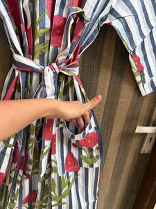 Bata Kimono de Algodón Estampado Floral a Rayas con Cuello en V y Cierre de Cordón, Transpirable, Ligera, para Mujer, Ropa de Estar por Casa, para Damas de Honor - Product Image 2