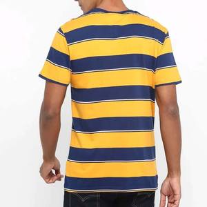 Camiseta Deportiva a Rayas con Cuello Redondo y Ribete en Amarillo y Azul, Estilo Casual, Totalmente Personalizable, en Oferta, para Hombre - Product Image 2