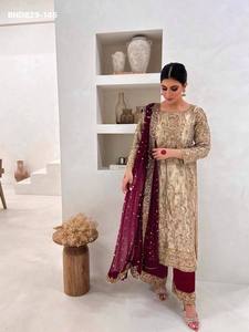 Premium Quality Party Wear Fancy <b>Silk</b> with Embroidery Sequence work Plazzo-<b>Kurta</b> & Dupatta Set Woman Fashion Supplier from India - Product Image 6