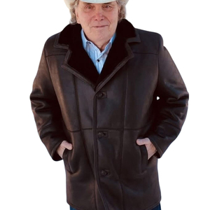 Manteau long en cuir et fourrure pour homme, style hiver, manteau long en fourrure marron à la mode pour homme, fourrure de mouton douce, cuir véritable - Product Image 2