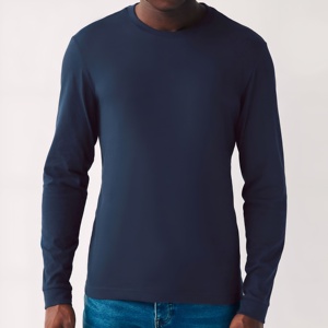 T-shirt à manches longues bleu marine pour homme, en coton mélangé doux et respirant, coupe ajustée décontractée, basique, confortable, haut de mode pour tous les jours - Product Image 1