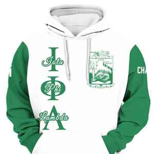 Sudadera con Capucha de la Hermandad Iota Phi Lambda, Blanca y Verde Esmeralda, Personalizada con el Año de la Fundación 1929, para Mujer - Product Image 4