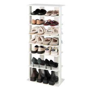 Scarpiera a 7 livelli a doppia fila, bianca, in MDF, stretta, con ripiani regolabili, per ingresso o armadio, anti-ribaltamento, salvaspazio - Product Image 1