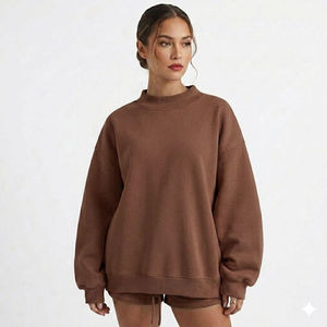 Sudadera Oversize de Cuello Redondo para Mujer, Bloques de Color Azul, Hombros Caídos, Tejido de Algodón, Secado Rápido, Forrada, Casual, Corte Regular, Invierno - Product Image 3