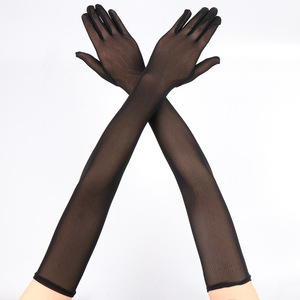 Gants longs en tulle pour femme de 55 cm, élégants et sexy, en gaze noire extensible, pour soirée, mariage, bal de promo, protection solaire - Product Image 3