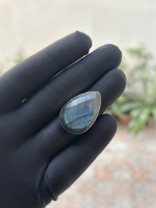 <b>Labradorite</b> Sterling Silver Plated Handmade Artisan Luxury Vintage Pear Cut IGI Certified Statement <b>Ring</b> for Women - Product Image 3