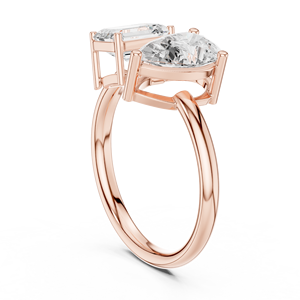 Superbe bague de fiançailles en moissanite taille poire et émeraude, plaqué or rose sur argent, bague de demande en mariage Toi et Moi à deux pierres - Product Image 3