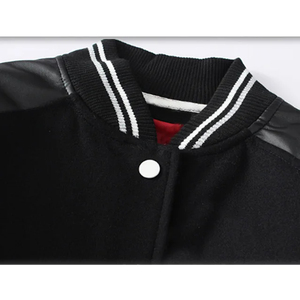 Vestes de baseball en laine noire de haute qualité, style bomber élégant, manches en cuir, logo personnalisé, veste de baseball de haute qualité, veste Letterman - Product Image 2