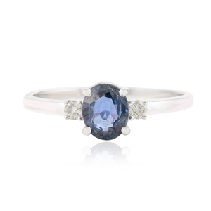 14K White Gold Three Stone Sapphire Diamond Cluster Proposal Ring - Product Image 2
