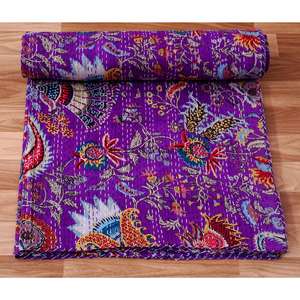 Couvre-lit Kantha imprimé paisley fait main, moderne et tendance, écologique, toutes saisons, double taille, 100% coton biologique - Product Image 4