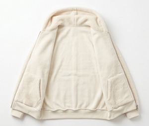 Veste à capuche en sherpa crème pour homme, fermeture éclair, vêtement d'hiver décontracté, doublure en sherpa épaisse, coupe classique - Product Image 3