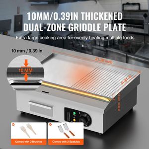 Plancha Eléctrica Comercial de 1600W, Acero Inoxidable, Temperatura Ajustable de 122-572F, 21.26x11.81x0.39in, Enchufe Estadounidense - Product Image 2