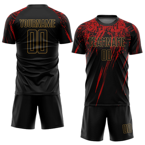 Uniforme de Fútbol para Hombre en Negro, Dorado Antiguo y Rojo, Conjunto de Camiseta y Pantalones Cortos Sublimados para Entrenamiento y Competencia Deportiva - Product Image 6