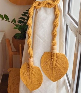 Boho Macrame Leaf Curtain <b>Tie</b> <b>Backs</b>: Handmade Cotton Window Holdback - Product Image 2
