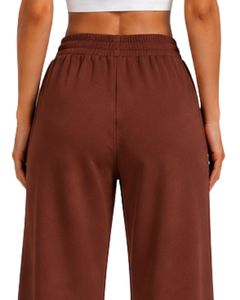 Women Chocolate Brown Wide Leg Sweatpants High Waist Loose Fit Lounge <b>Jogger</b> Pants Casual Streetwear Daily Wear Trousers - Product Image 6