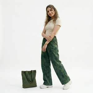 Pantalon évasé ample en molleton épais vert délavé à l'acide, coupe vintage, avec cordon de serrage, polyester/coton, personnalisable - Product Image 4