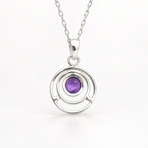 Pendentif Cabochon Rond en Améthyste, Argent 925, Design Double Cercle Élégant pour Collections de Bijoux Féminins - Product Image 5
