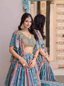 Conjunto de Lehenga Choli con Estampado Floral Azul, Traje Étnico para Boda, Vestido de Fiesta para Mujer - Product Image 5