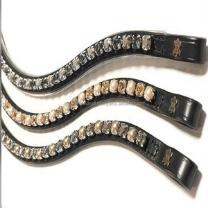 Bandas para cejas de caballo de cuero con piedras doradas y múltiples cristales Bling hechas en bandas para cejas de canal vacío de cuero inglés negro y marrón - Product Image 6