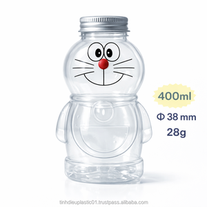 Botella de Plástico PET Transparente de 400 ml con Forma de Oso, Tapa de Aluminio con Orificio para Pajita, para Servir Bebidas de Forma Conveniente - Product Image 5