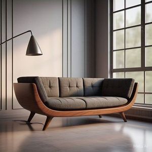 Canapé en teck artisanal de designer unique, en forme de croissant, avec assise ergonomique - Product Image 1