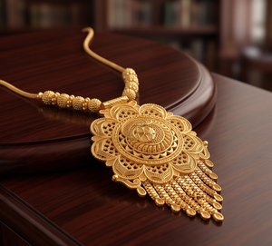 Divyoro Orissa Floral Medallion Pendant Necklace <b>Copper</b> Alloy Gold Plated Women's Classic Beaded <b>Chain</b> Wedding Jewelry - Product Image 2
