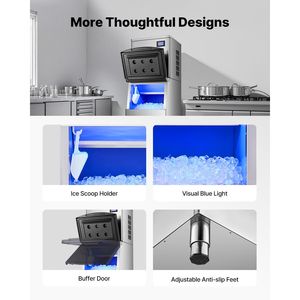 Attrezzatura di Refrigerazione per Cucine Commerciali, Macchina per Produzione Ghiaccio 450LBS/24H, Contenitore di Stoccaggio Grande 250LBS, Funzione di Autopulizia - Product Image 6