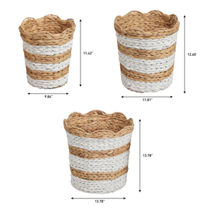 Vietnam Water Hyacinth Wastebasket Natural Woven Rubbish <b>Bin</b> Scalloped Seagrass Style Waste <b>Bin</b> Wholesale Home Storage - Product Image 2